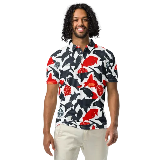 Coral Nightfall on a Men's Slim Fit Polo Shirt