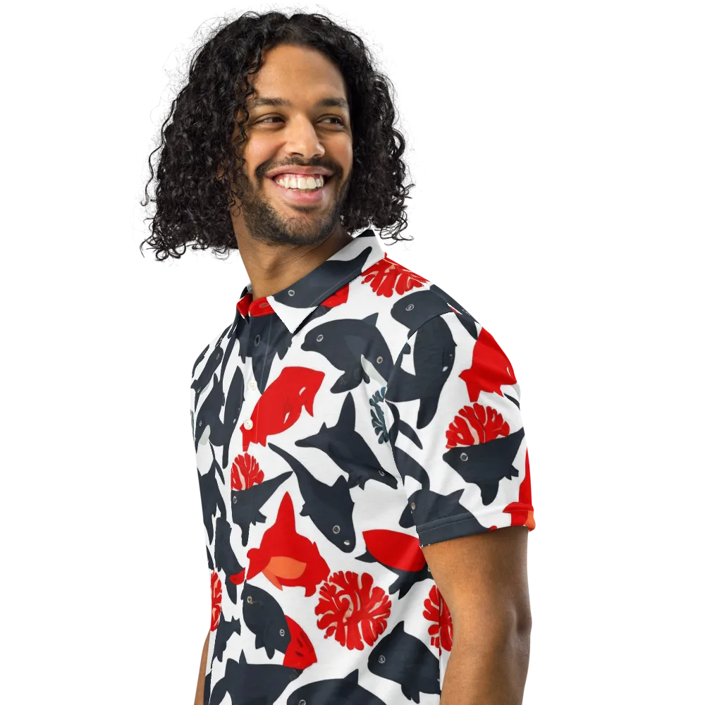 Coral Nightfall on Men's Slim Fit Polo Shirt — Left Front