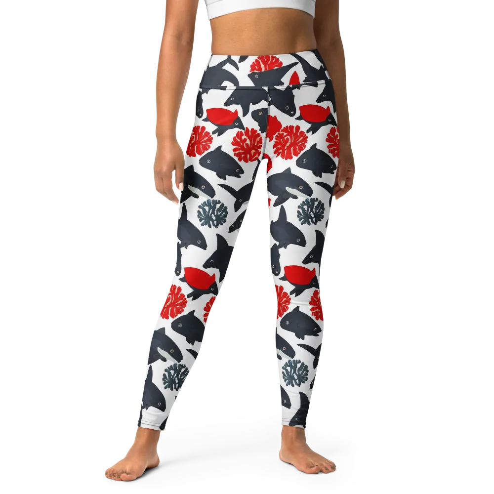 Coral Nightfall on Yoga Leggings — Front