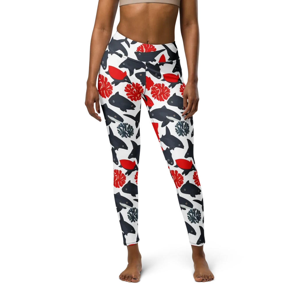 Coral Nightfall on Yoga Leggings — Front