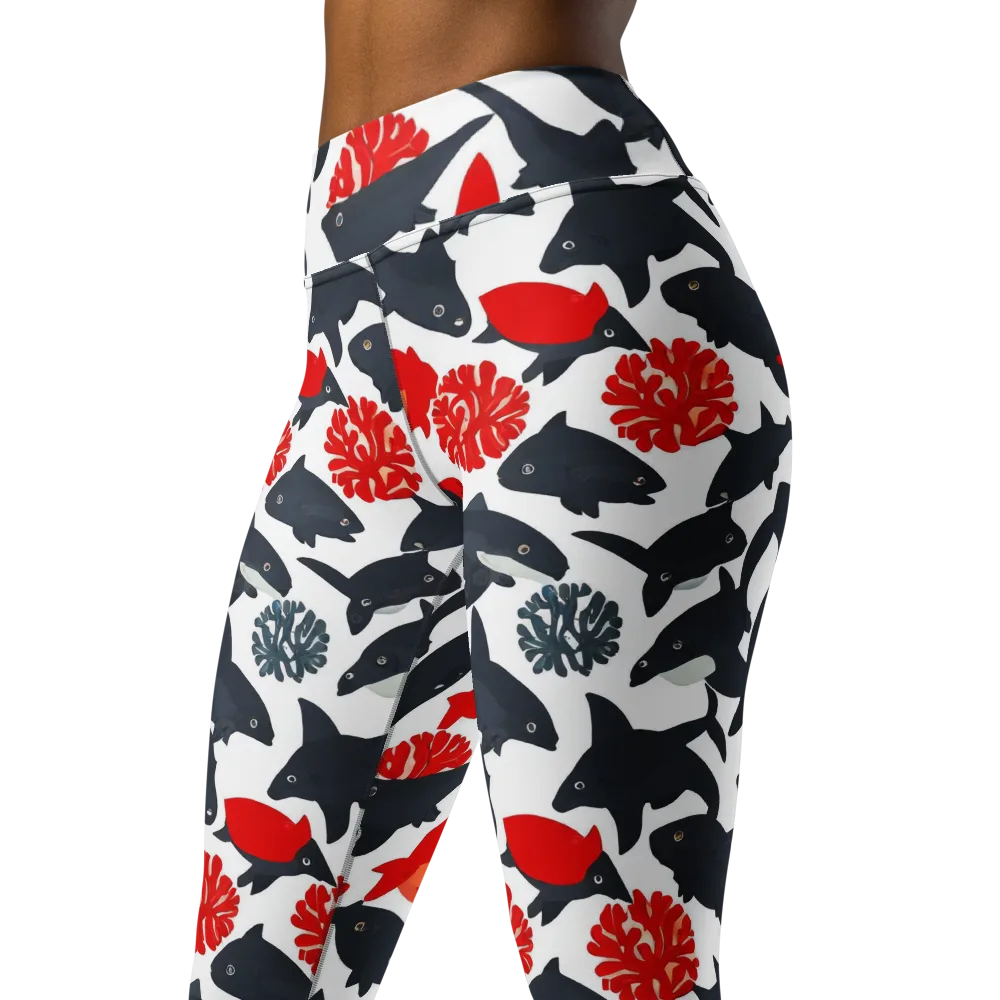 Coral Nightfall on Yoga Leggings — Left Front