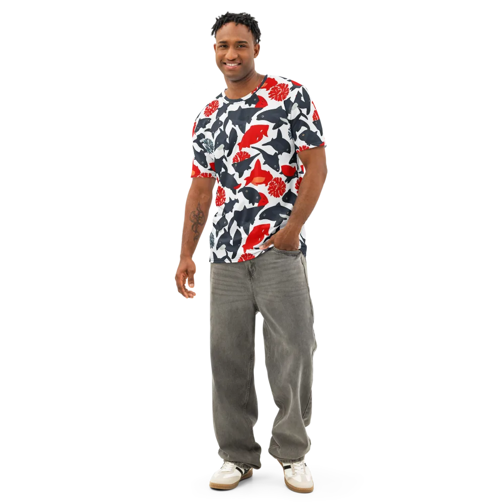 Coral Nightfall on Men's Cotton Crew Neck T-Shirt — Front