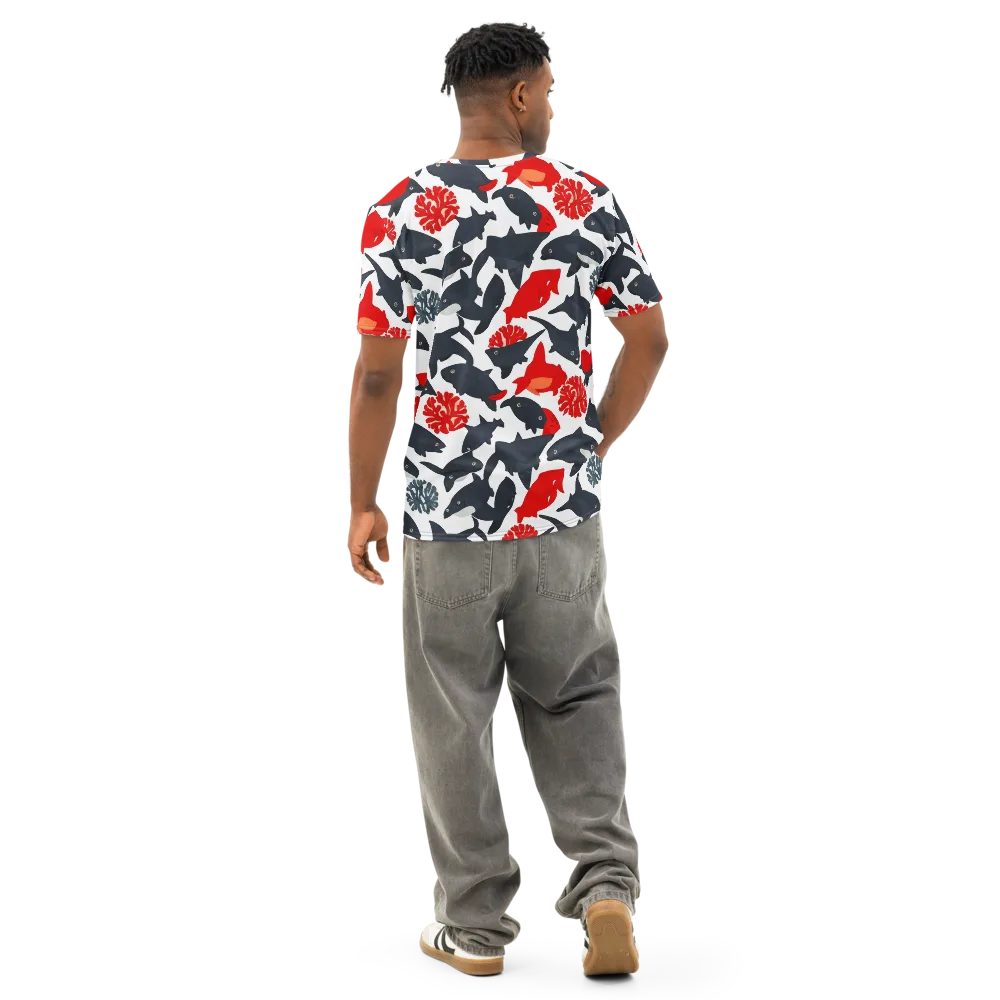 Coral Nightfall on Men's Cotton Crew Neck T-Shirt — Back