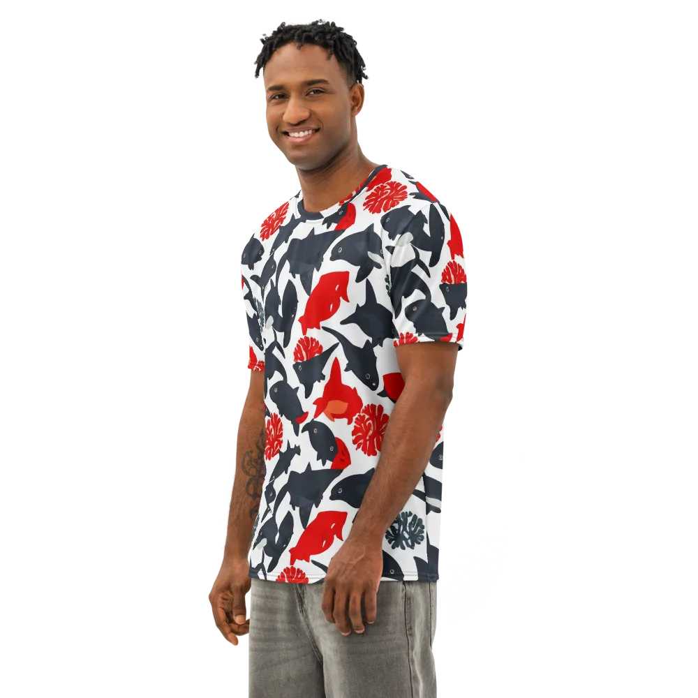 Coral Nightfall on Men's Cotton Crew Neck T-Shirt — Left Front