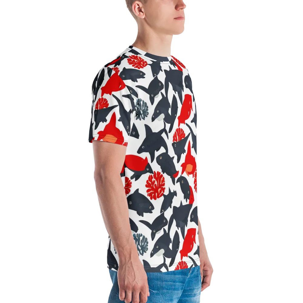 Coral Nightfall on Men's Crew Neck T-Shirt — Right