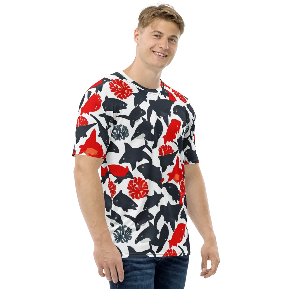 Coral Nightfall on Men's Crew Neck T-Shirt — Right