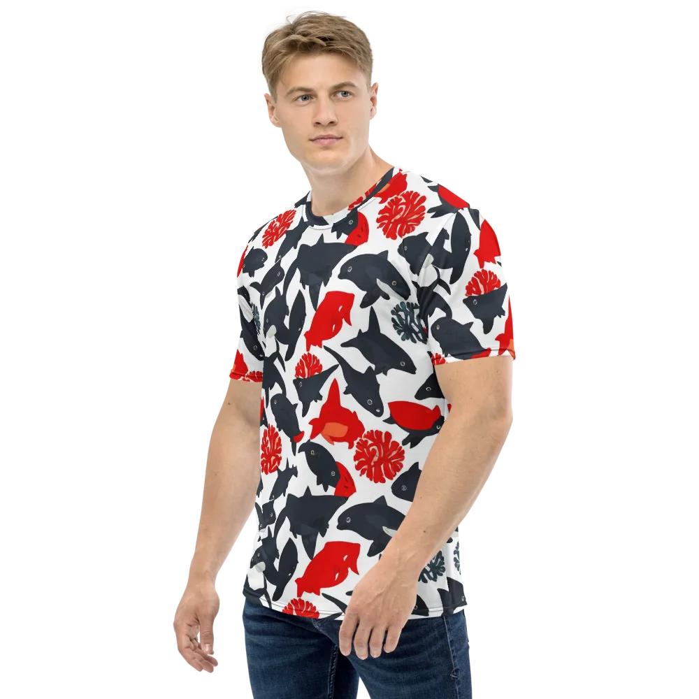 Coral Nightfall on Men's Crew Neck T-Shirt — Left