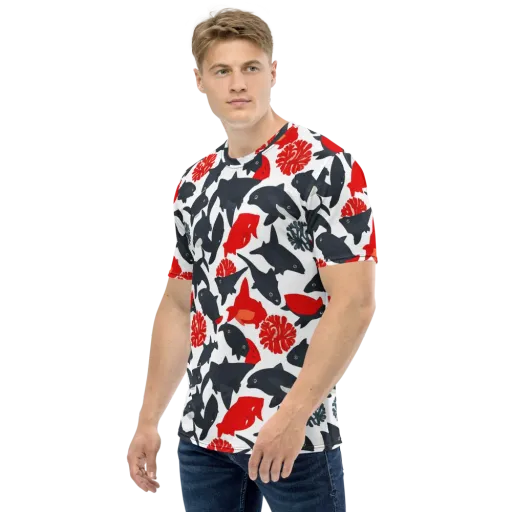 Coral Nightfall on a Men's Crew Neck T-Shirt