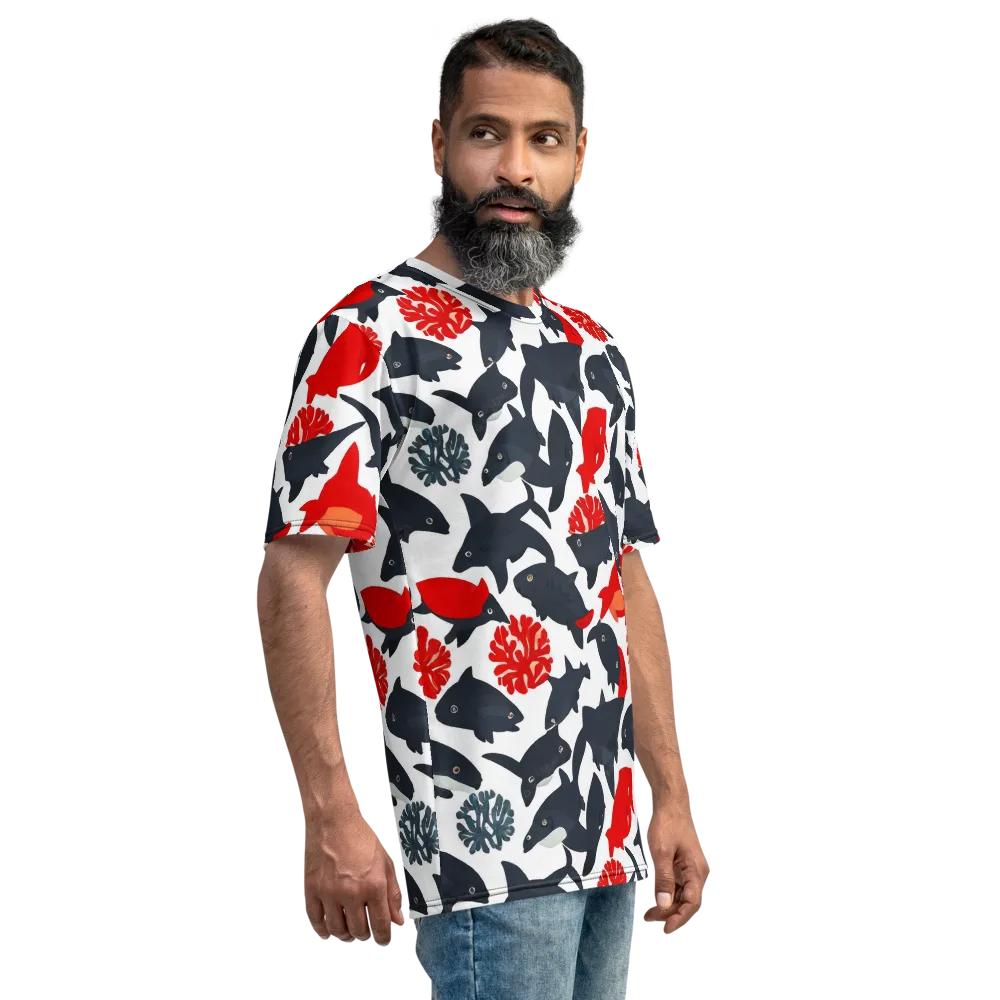 Coral Nightfall on Men's Crew Neck T-Shirt — Right