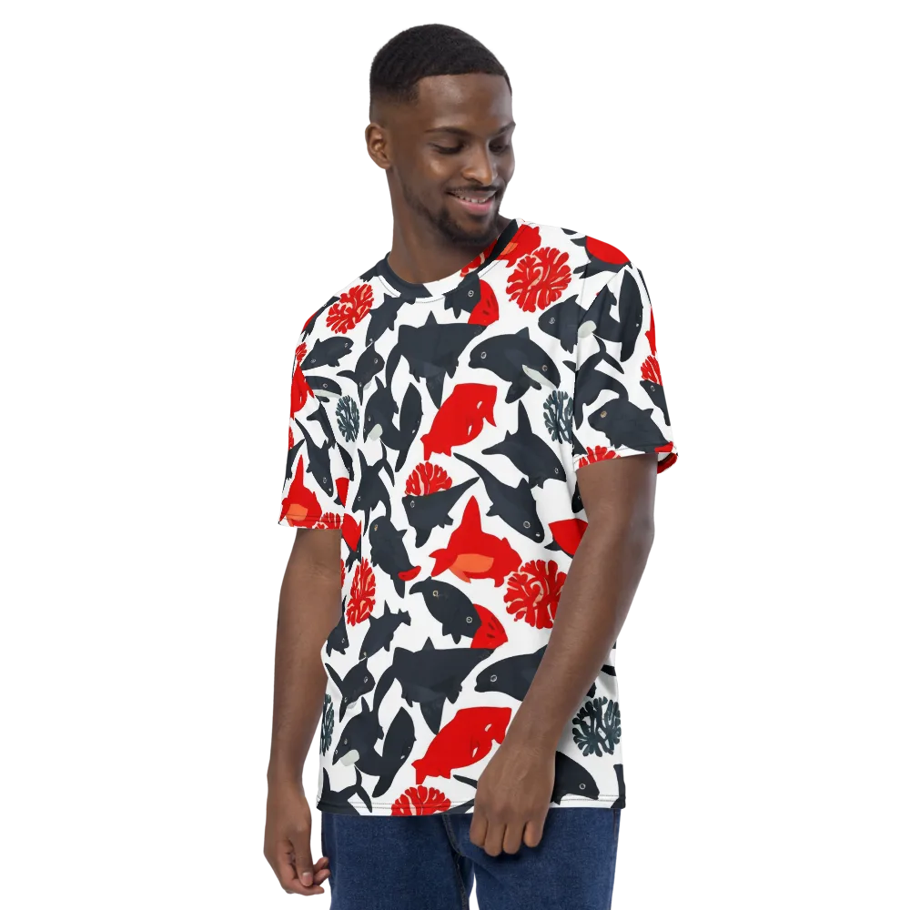 Coral Nightfall on Men's Crew Neck T-Shirt — Left