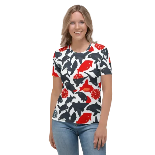 Coral Nightfall on a Women's Crew Neck T-Shirt