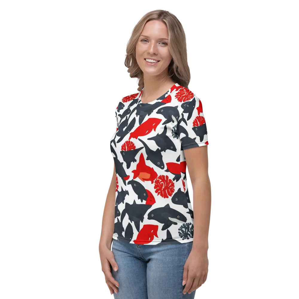Coral Nightfall on Women's Crew Neck T-Shirt — Left