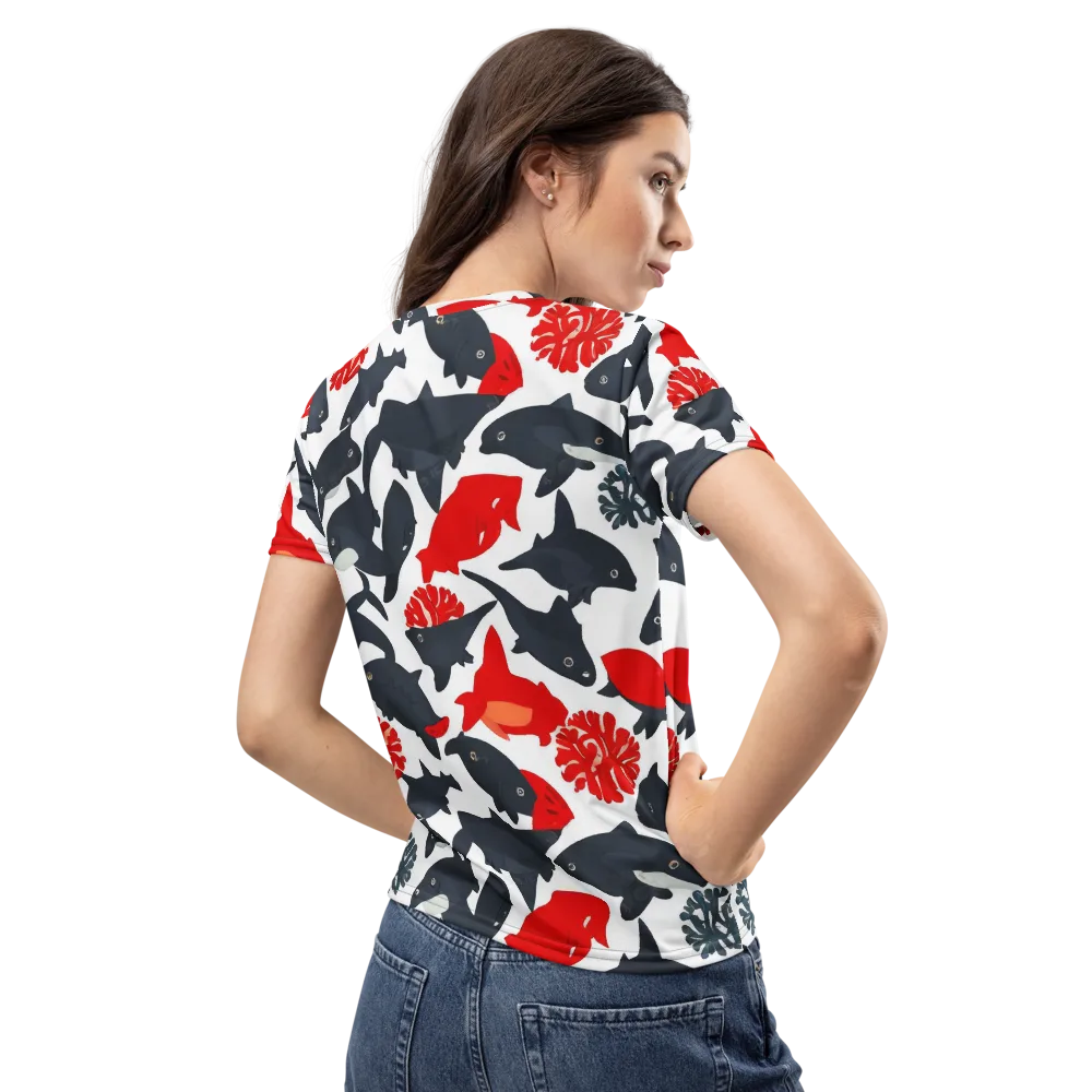 Coral Nightfall on Women's Crew Neck T-Shirt — Back