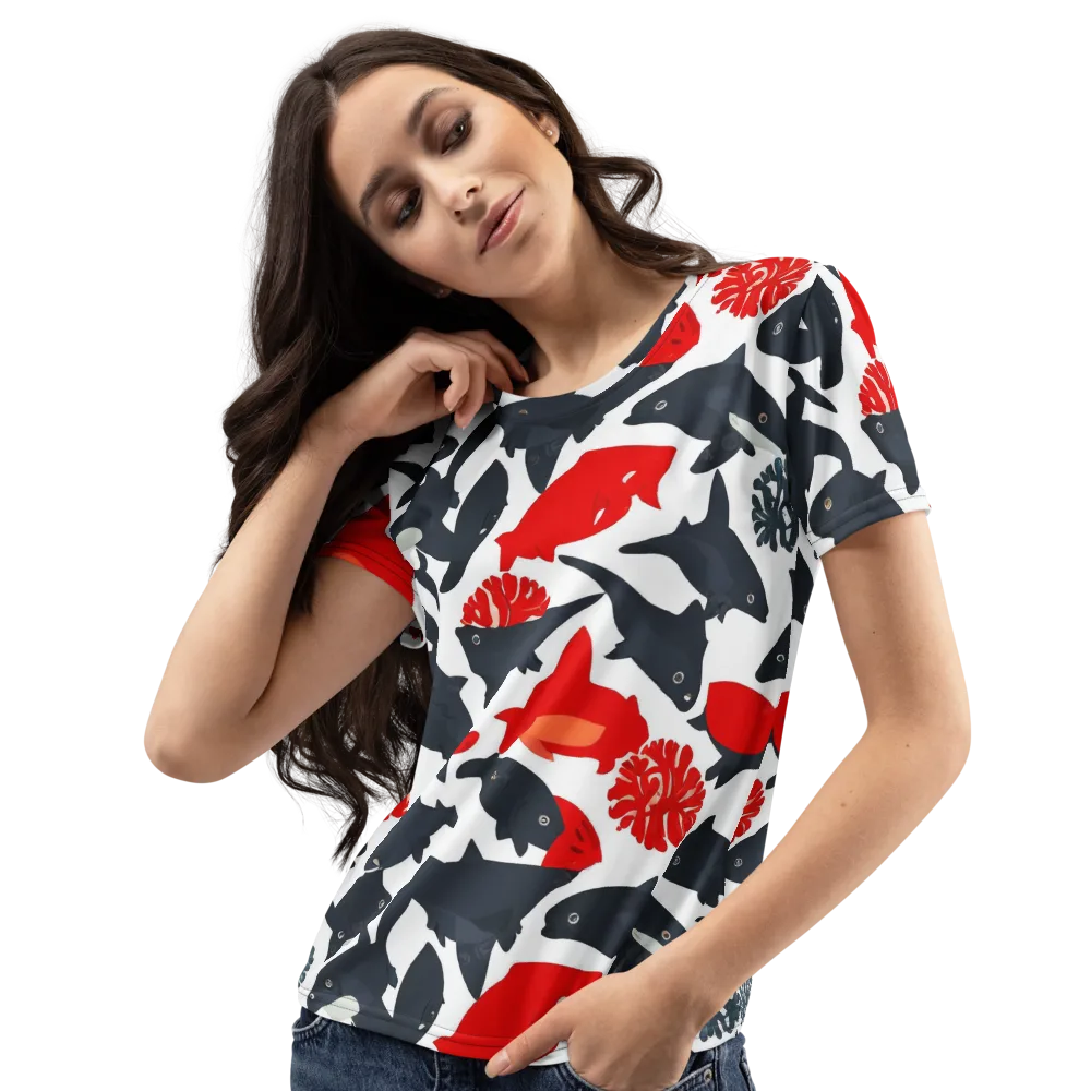 Coral Nightfall on Women's Crew Neck T-Shirt — Left Front