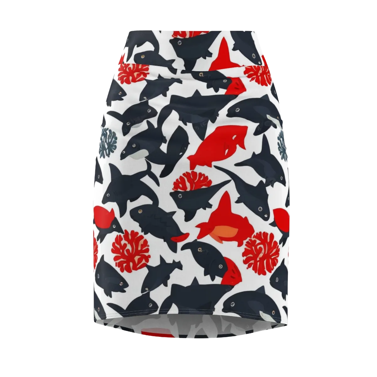 Coral Nightfall on Pencil Skirt — Front