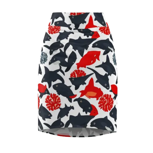 Coral Nightfall on a Pencil Skirt