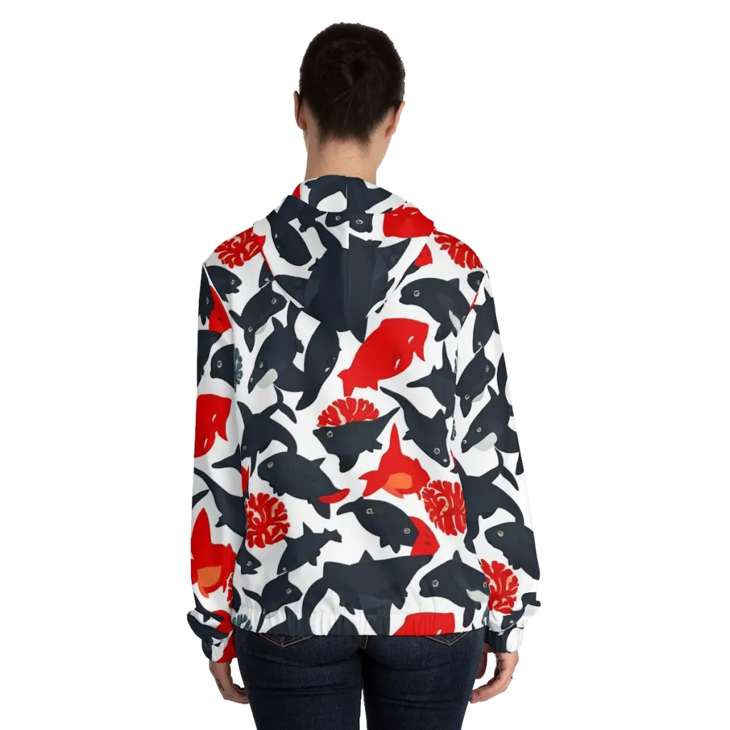 Coral Nightfall on Women's Full-Zip Hoodie — Back On Person