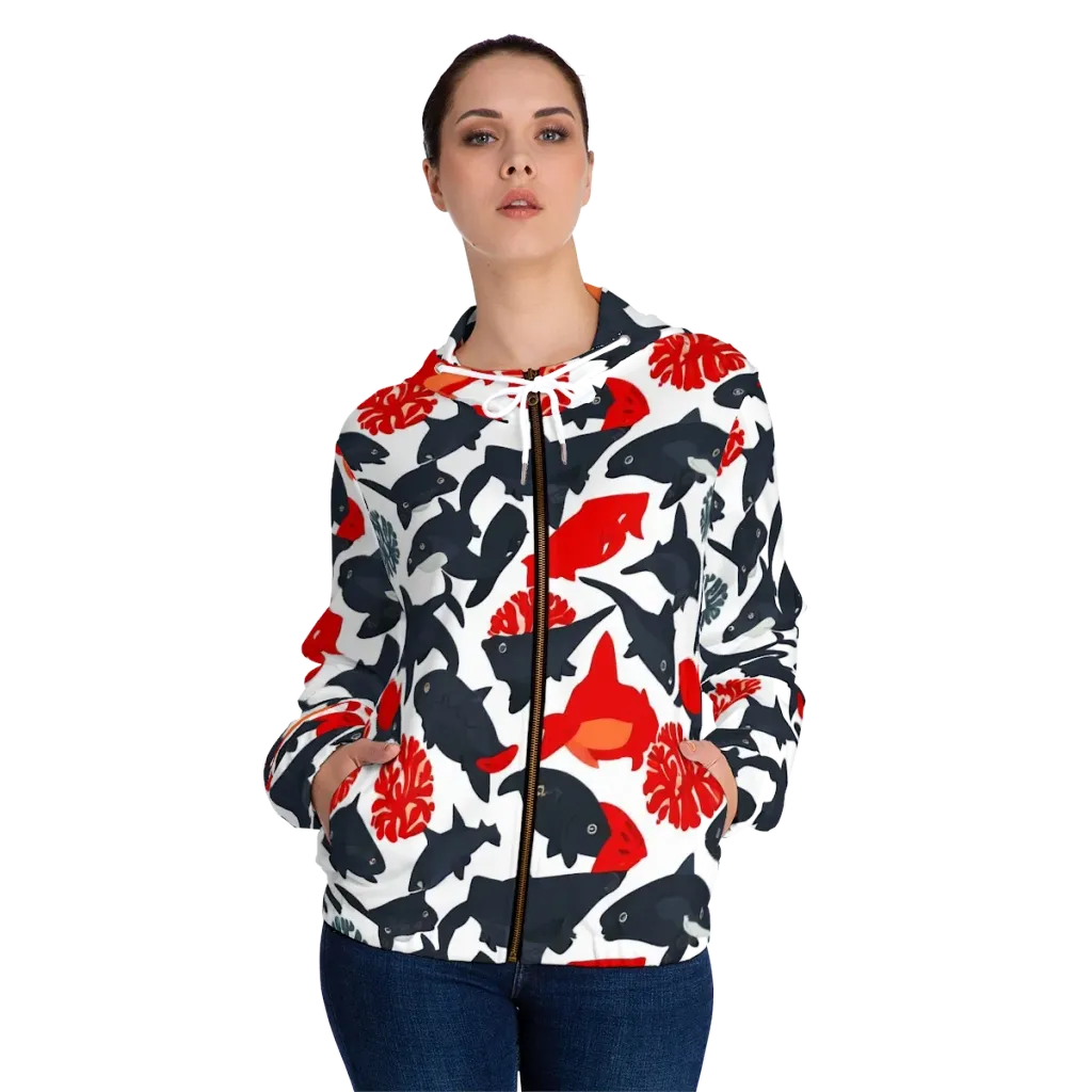 Coral Nightfall on Women's Full-Zip Hoodie — Front On Person