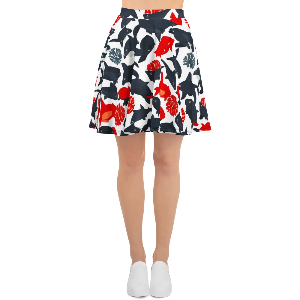Coral Nightfall on Skater Skirt — Front