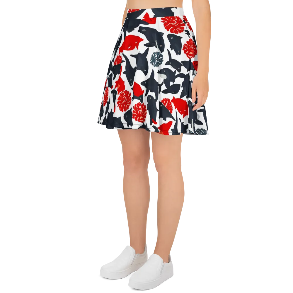 Coral Nightfall on Skater Skirt — Left