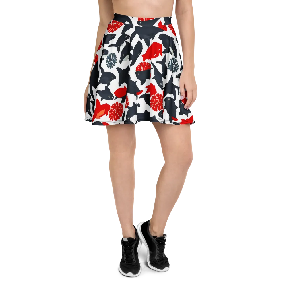 Coral Nightfall on Skater Skirt — Front