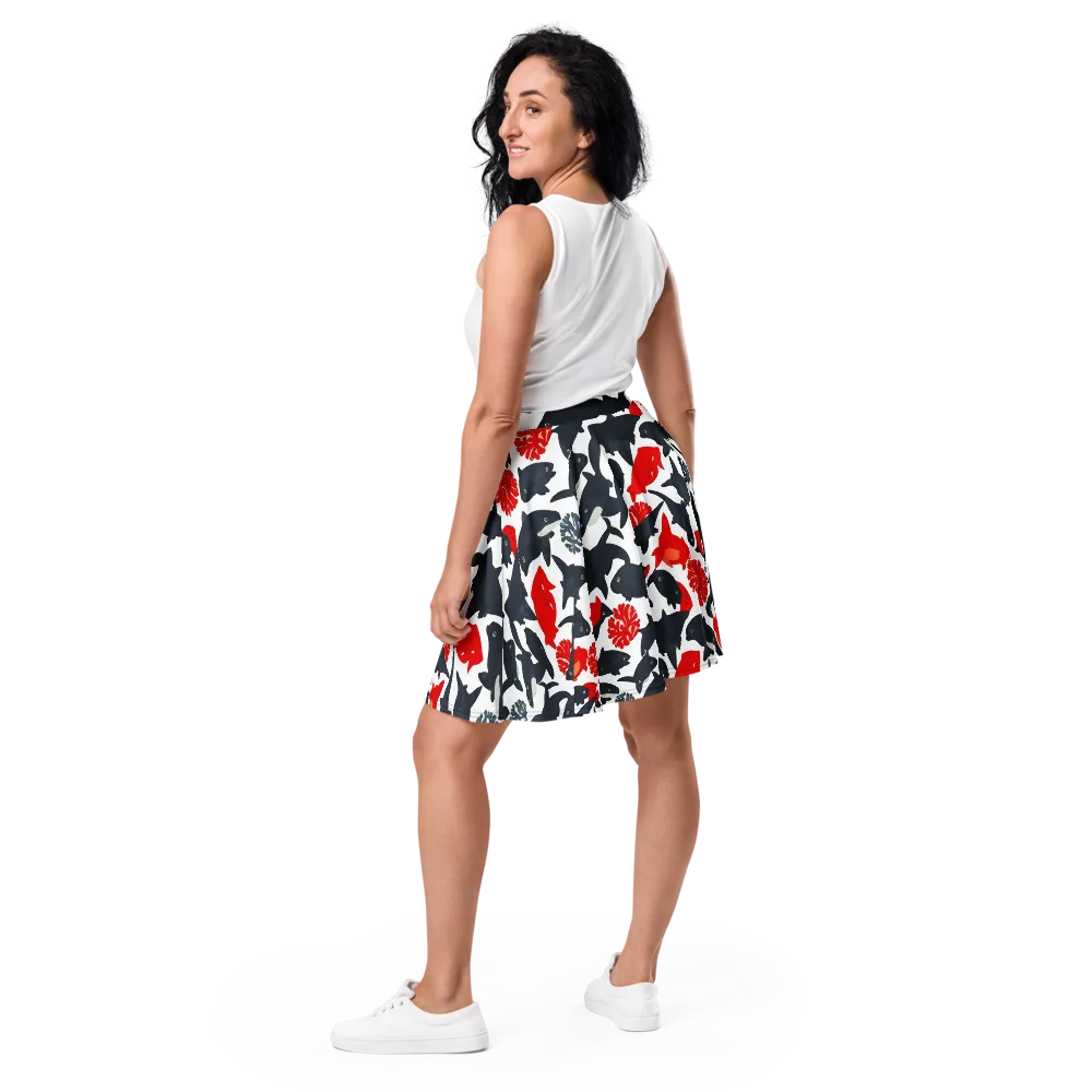 Coral Nightfall on Skater Skirt — Back