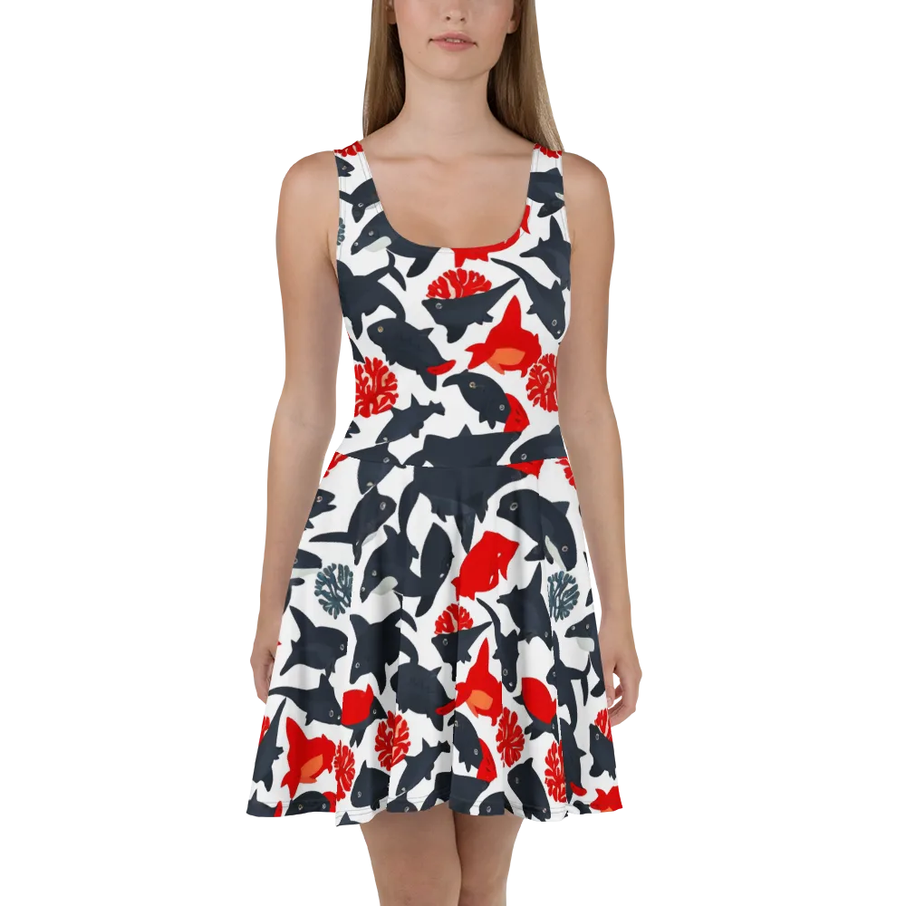 Coral Nightfall on Skater Dress — Front