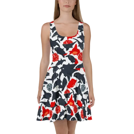 Coral Nightfall on a Skater Dress