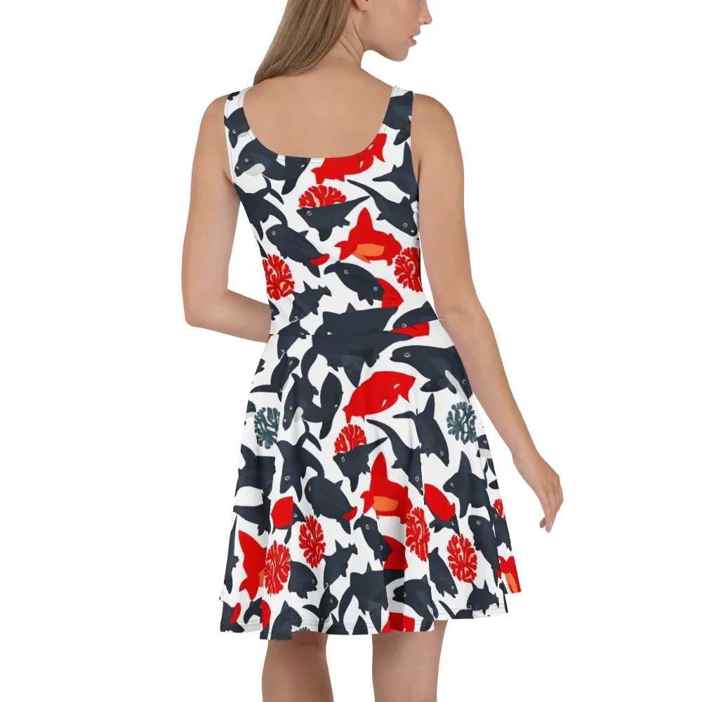 Coral Nightfall on Skater Dress — Back