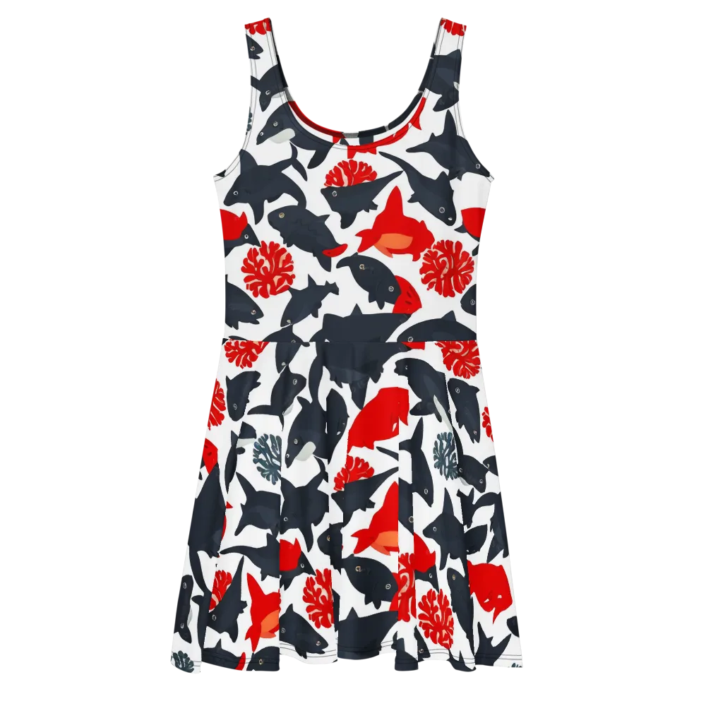 Coral Nightfall on Skater Dress — Front