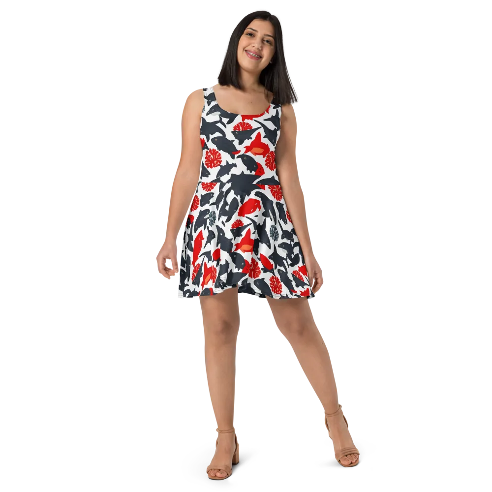 Coral Nightfall on Skater Dress — Front