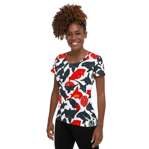 Coral Nightfall on a Women's Athletic T-Shirt