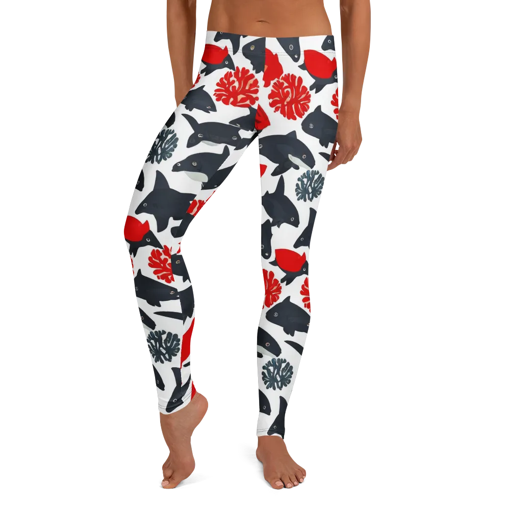 Coral Nightfall on Leggings — Front