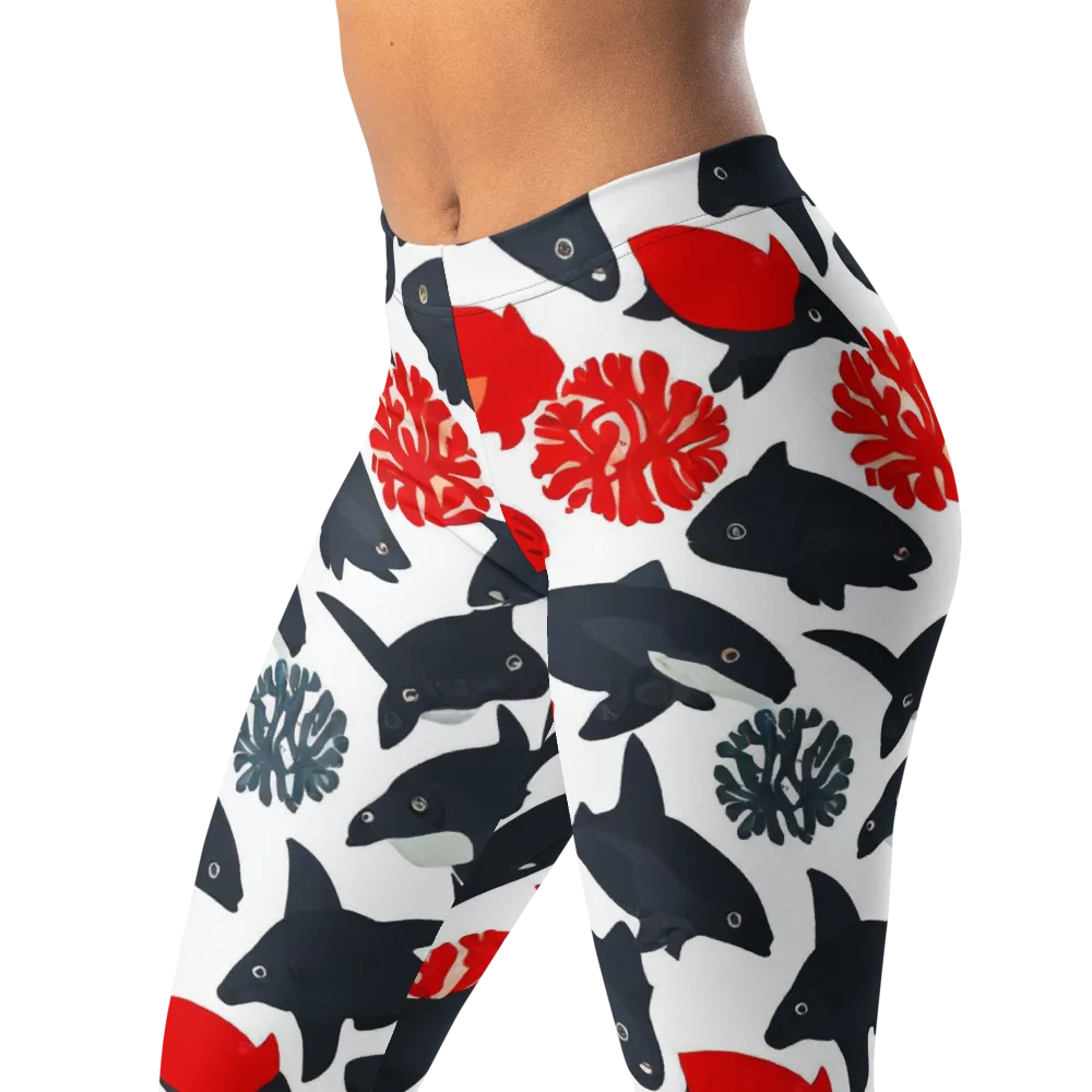 Coral Nightfall on Leggings — Left Front