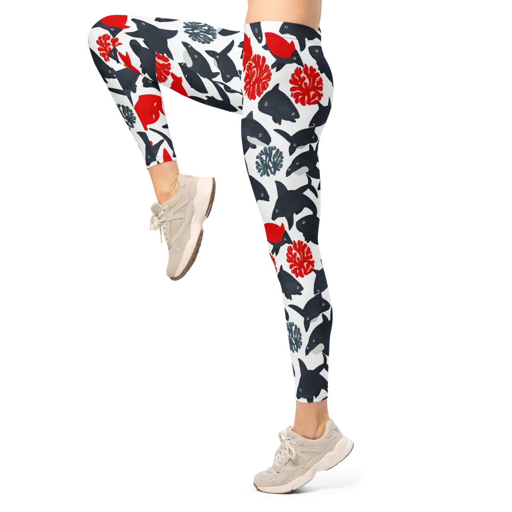 Coral Nightfall on Leggings — Left