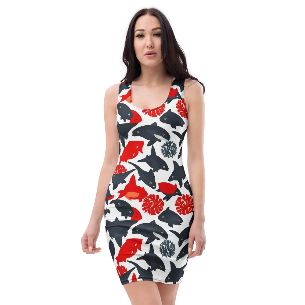 Coral Nightfall on Bodycon Dress — Front