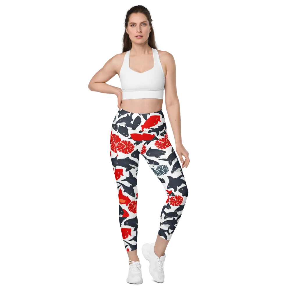 Coral Nightfall on Leggings with Pockets — Front