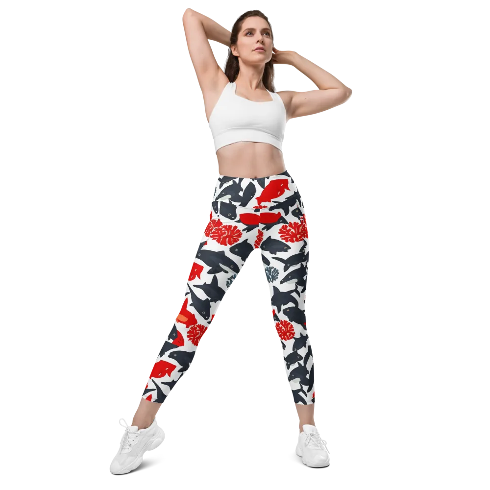 Coral Nightfall on Leggings with Pockets — Front