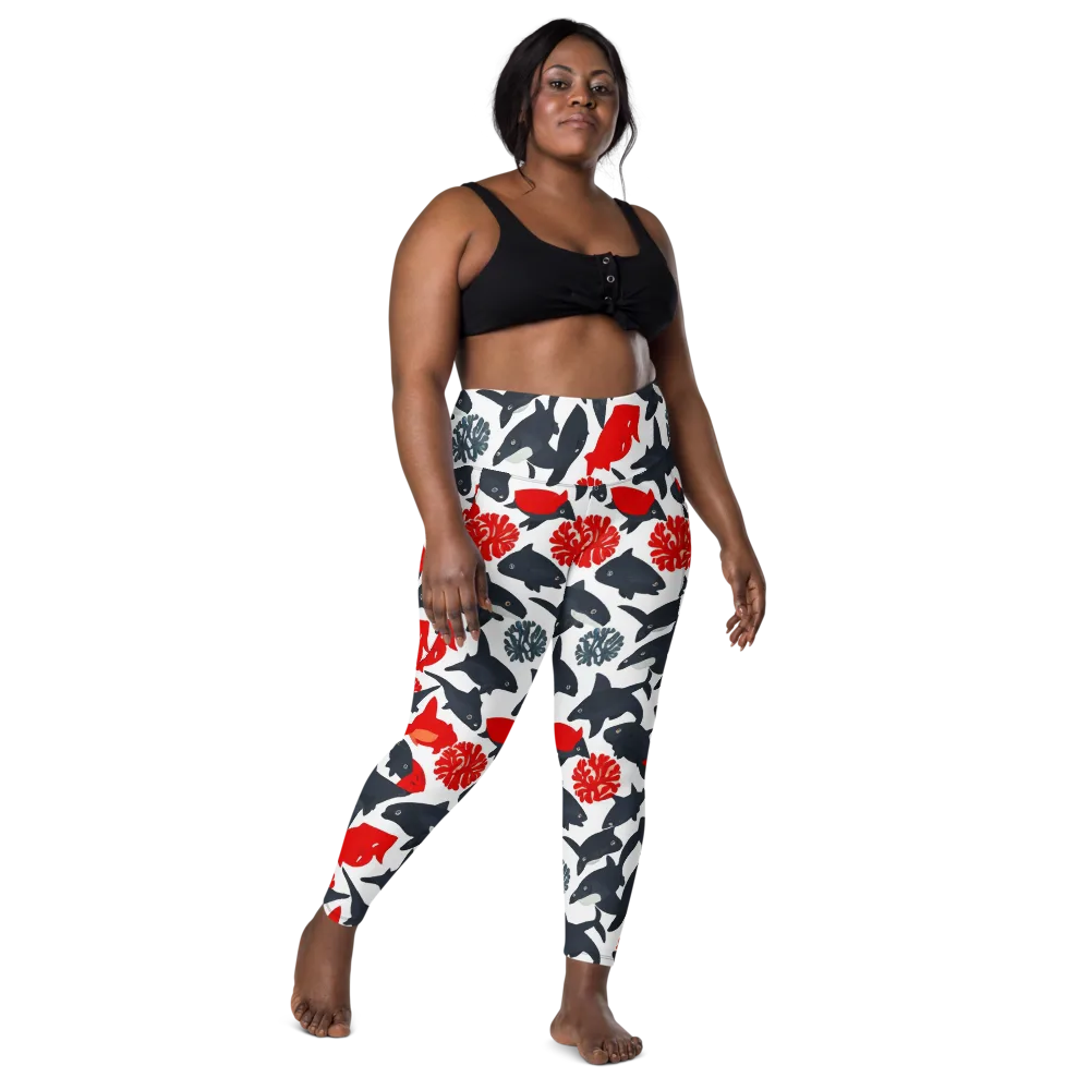 Coral Nightfall on Leggings with Pockets — Front
