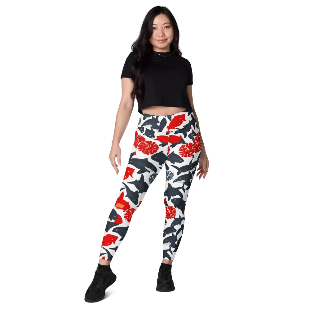 Coral Nightfall on Leggings with Pockets — Front