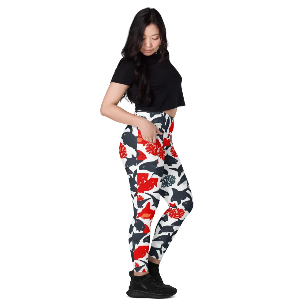 Coral Nightfall on Leggings with Pockets — Right