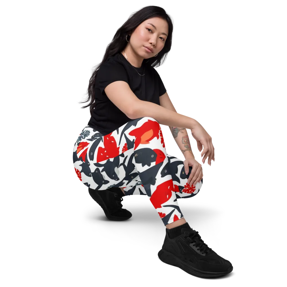 Coral Nightfall on Leggings with Pockets — Right Front