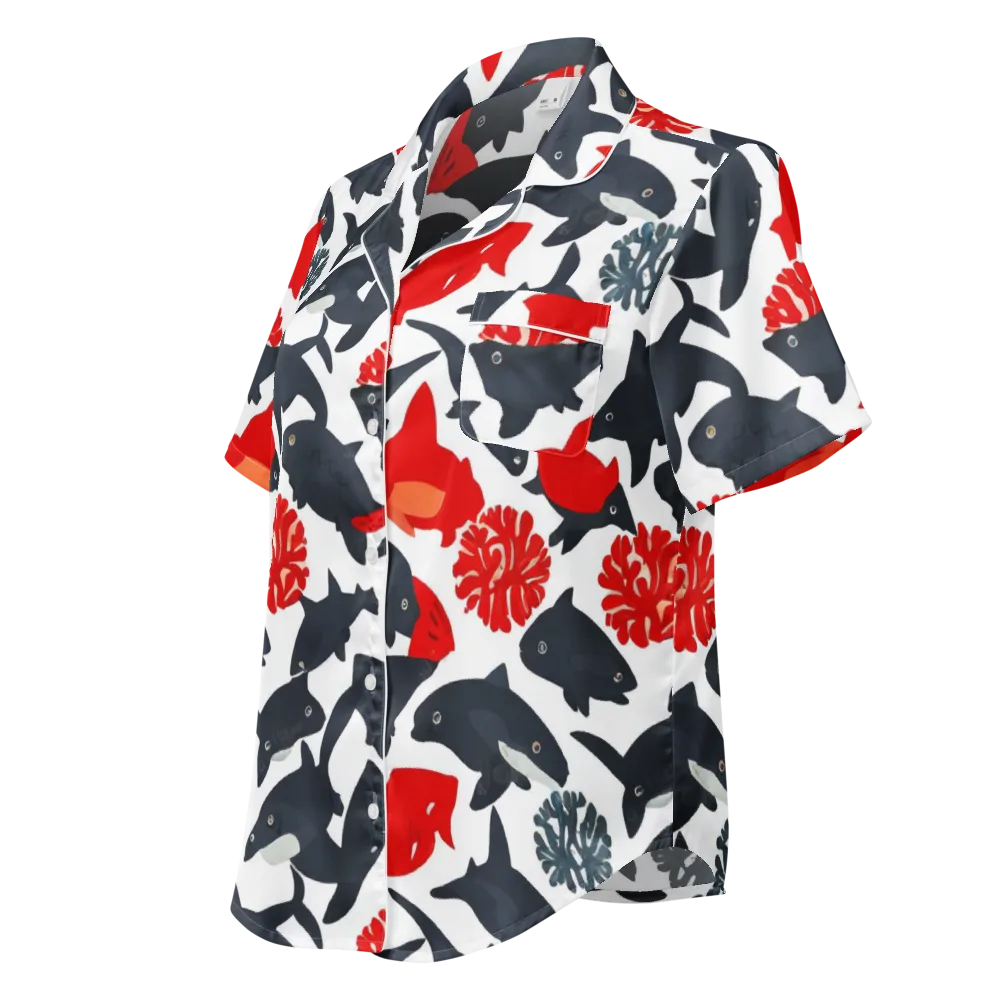 Coral Nightfall on Women's Short Sleeve Pajama Top — Left Front