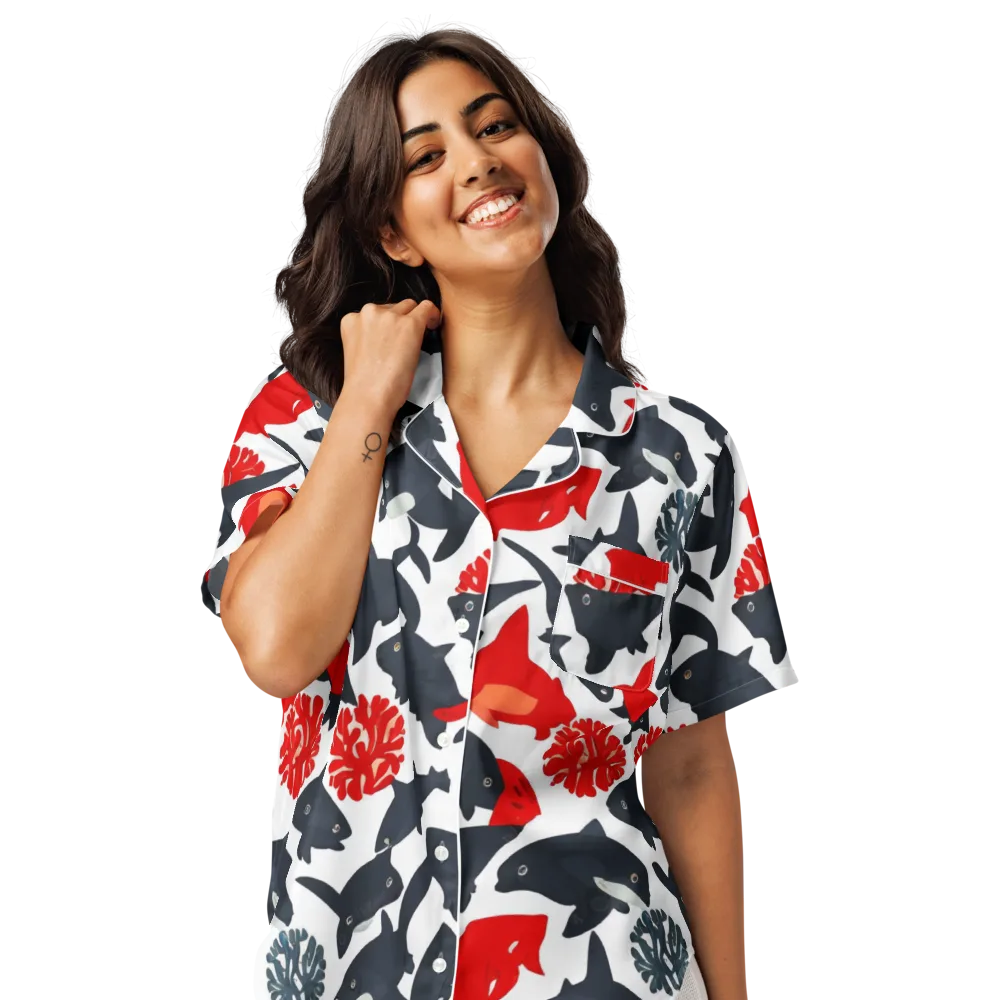 Coral Nightfall on Women's Short Sleeve Pajama Top — Front