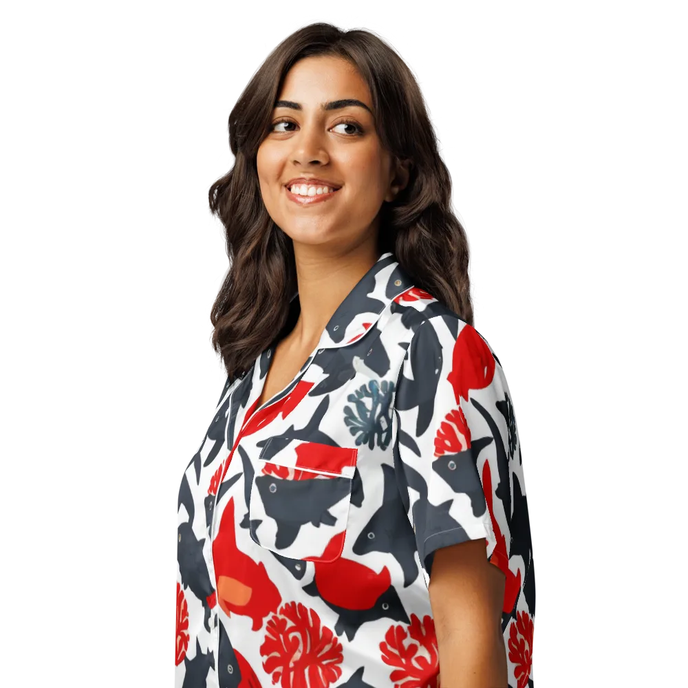 Coral Nightfall on Women's Short Sleeve Pajama Top — Left Front