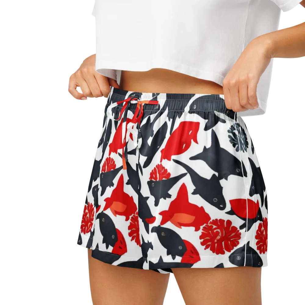 Coral Nightfall on Women's Pajama Shorts — Left