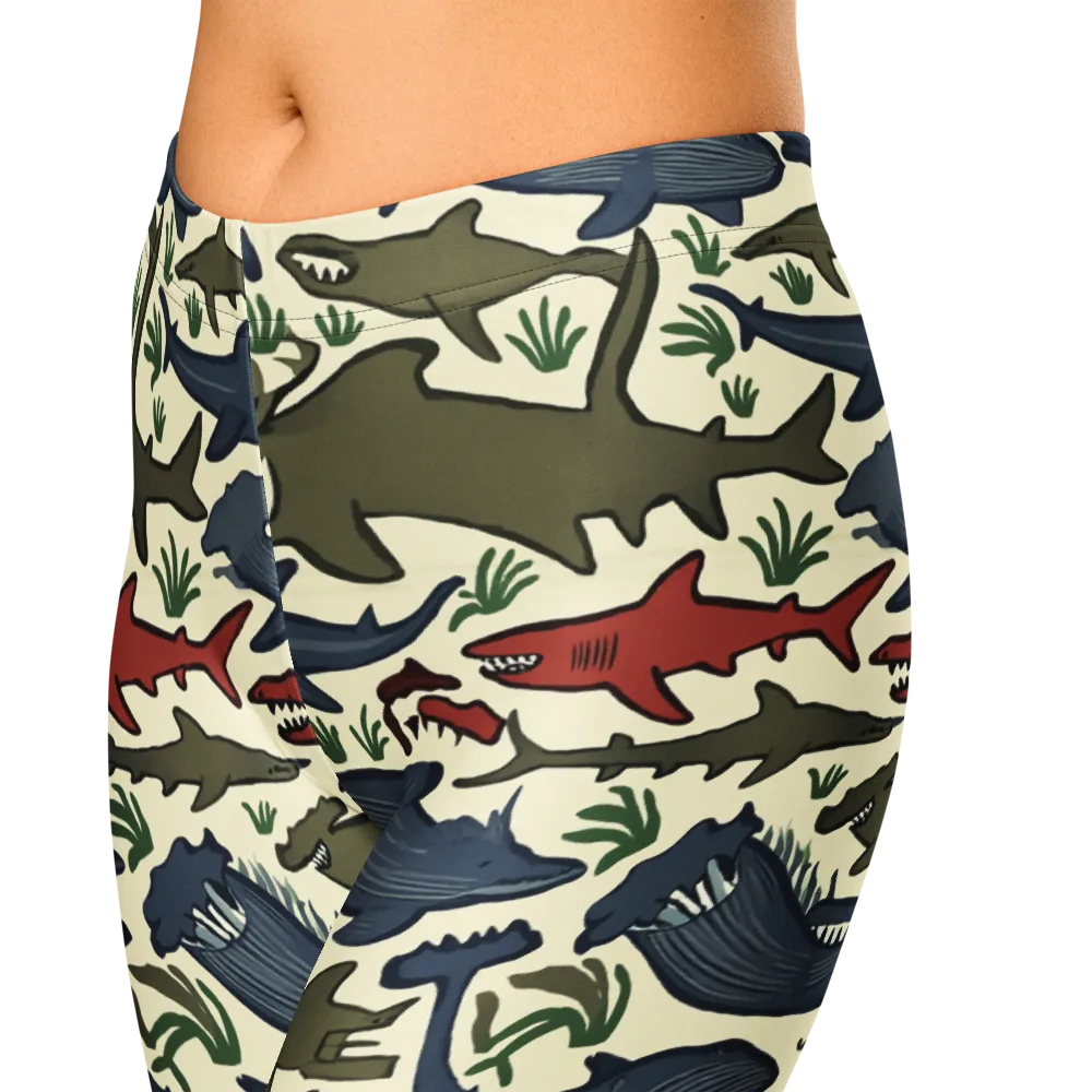 Shark Reef Riot on Capri Leggings — Zoomed-in