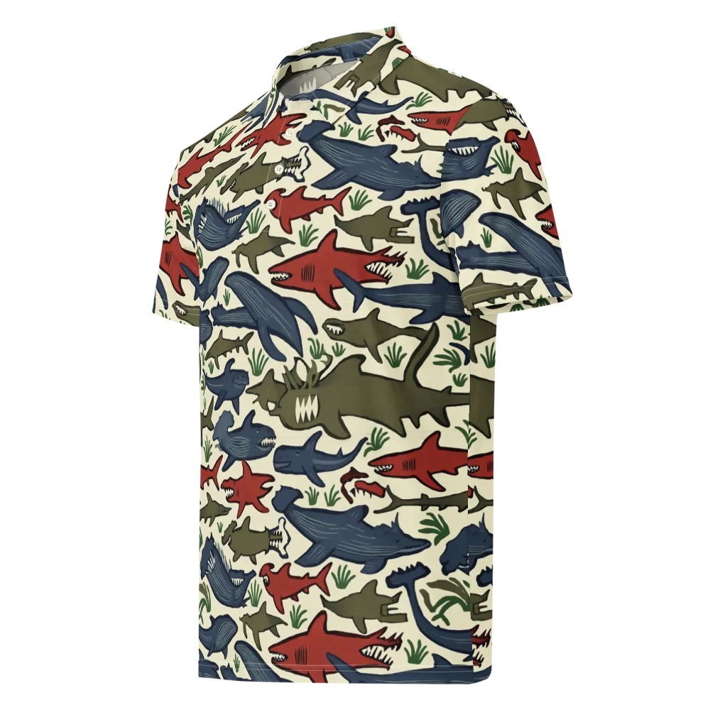 Shark Reef Riot on Men's Slim Fit Polo Shirt — Left Front