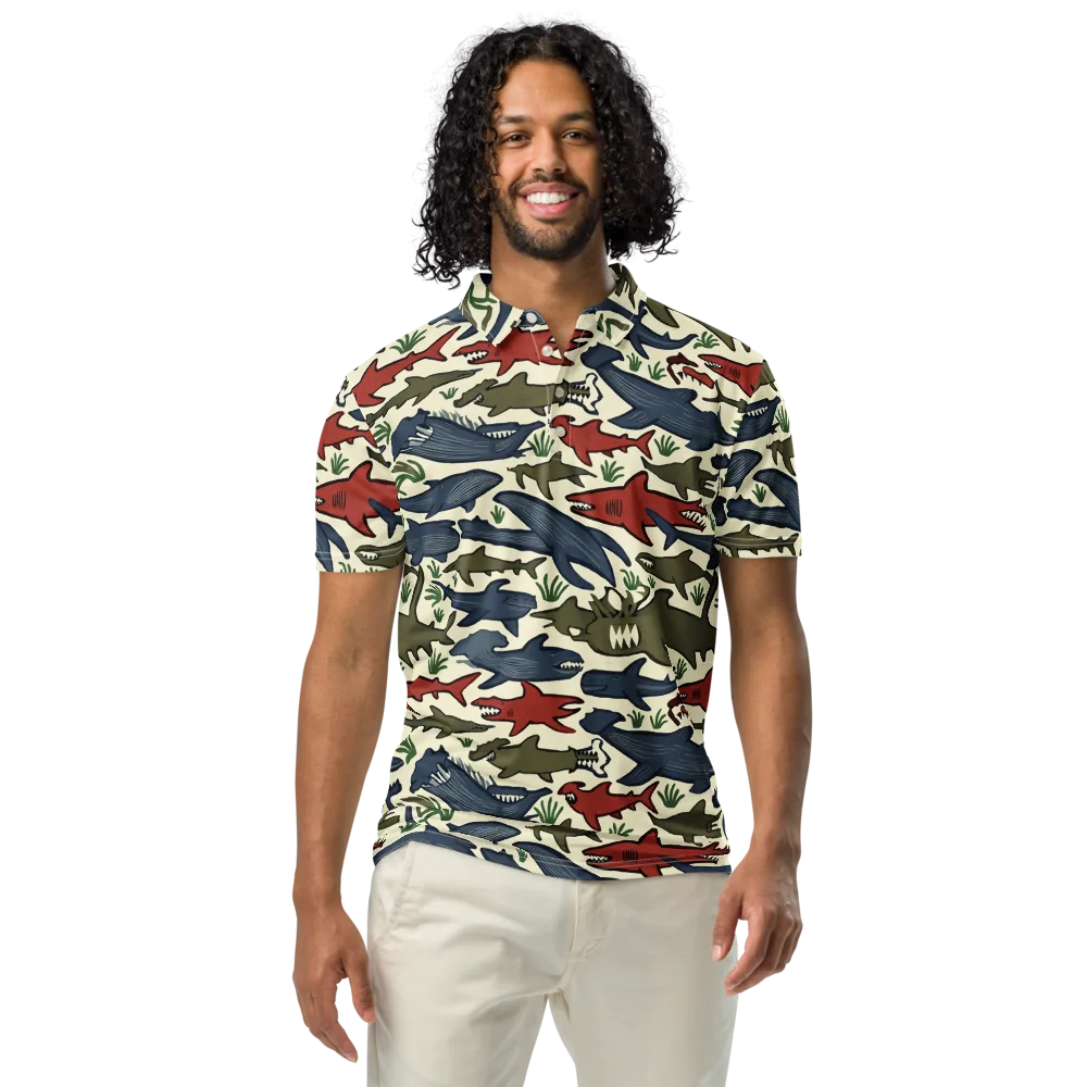 Shark Reef Riot on Men's Slim Fit Polo Shirt — Front