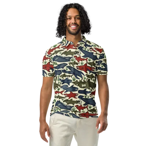 Shark Reef Riot on a Men's Slim Fit Polo Shirt